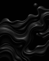 Explore captivating jet black fluid shapes with stark contrasts and profound shadows in this mesmerizing 3D illustration. Wit