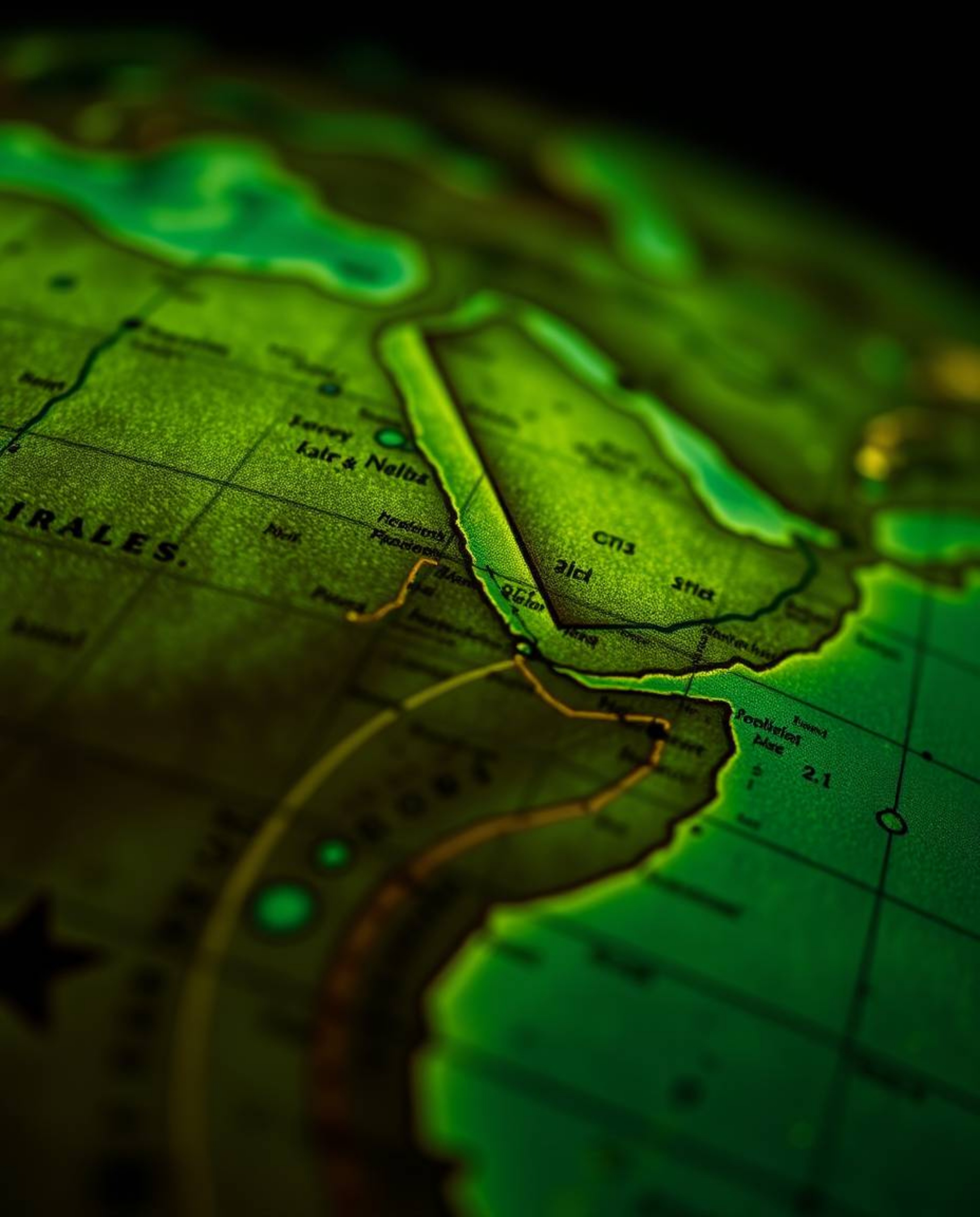 Explore the intricate details of a glowing map projection in an aged study setting, captured through an extreme macro close-u