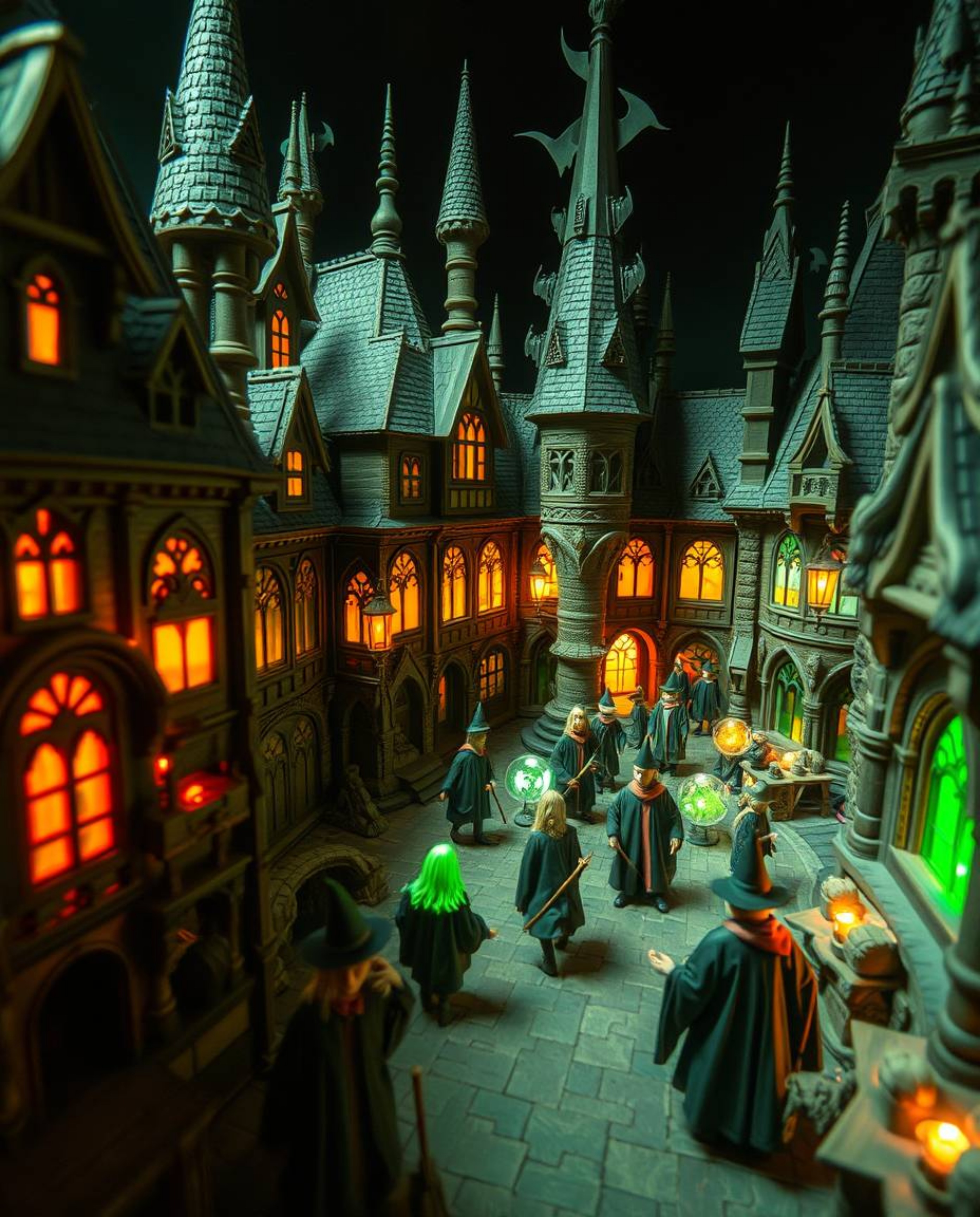 Explore the captivating world of a magical school populated by young wizards in this extreme macro close-up photograph. Witne