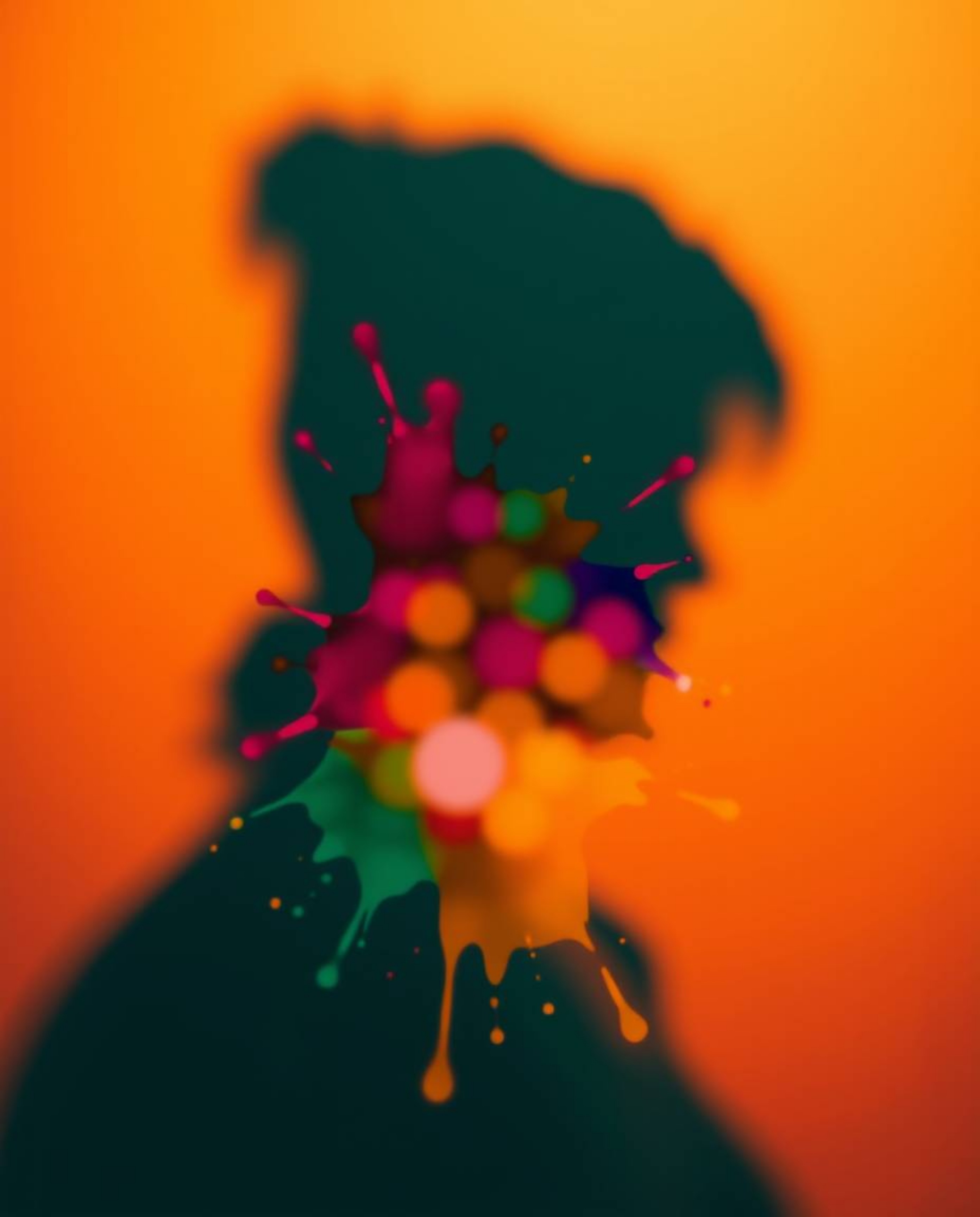 Explore a mesmerizing artwork blending warm terracotta and cool teal hues with a captivating blurred bokeh effect. Colorful s