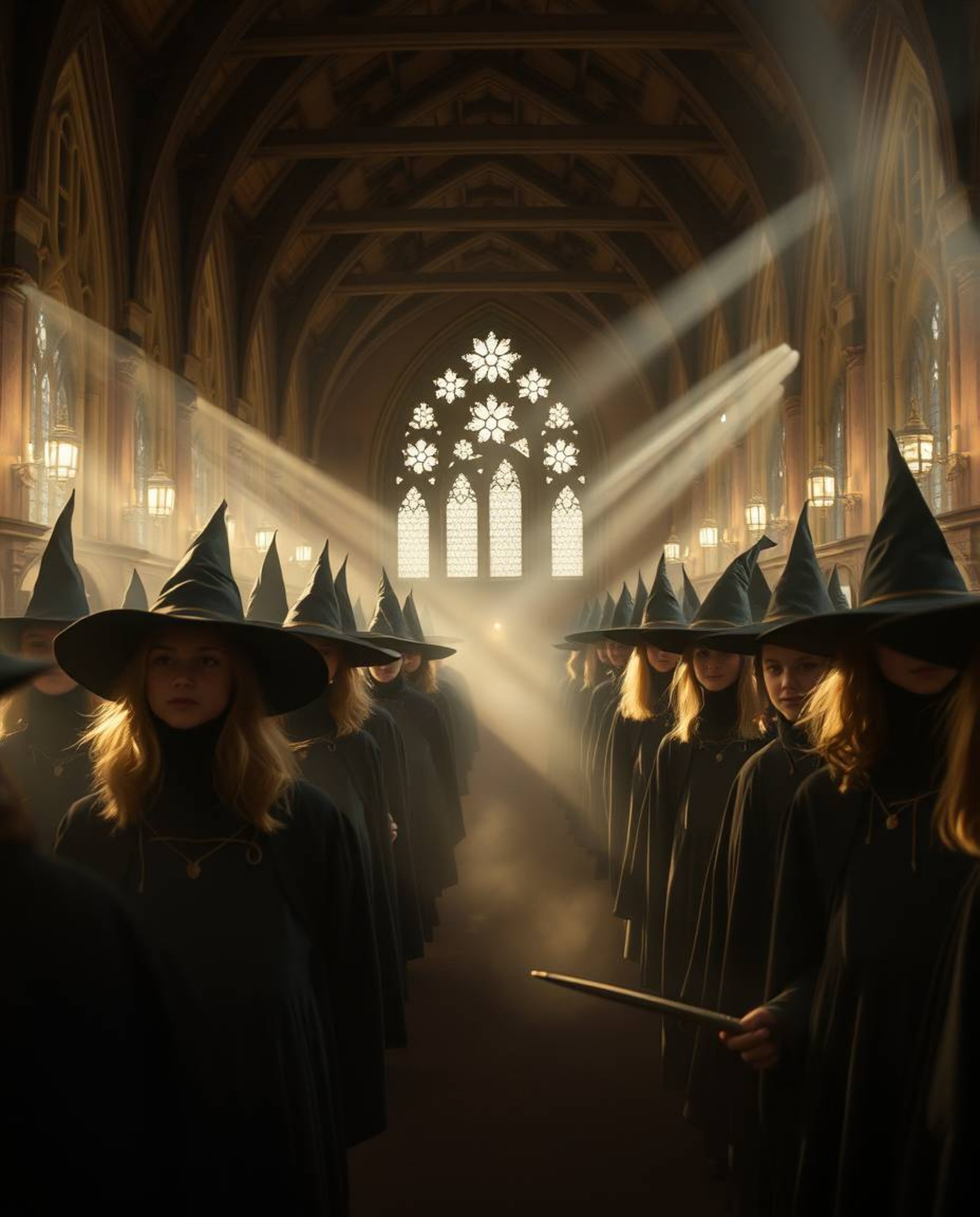 Experience the wonder of a magical school through a professional fine art photograph, bathed in soft, warm tones and delicate