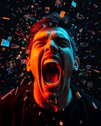 A captivating image depicting a person screaming as their world disintegrates into a vibrant explosion of pixels, showcasing 