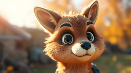 Experience the charm of a sarcastic animal sidekick brought to life with expressive eyes and rendered in warm autumn colors. 