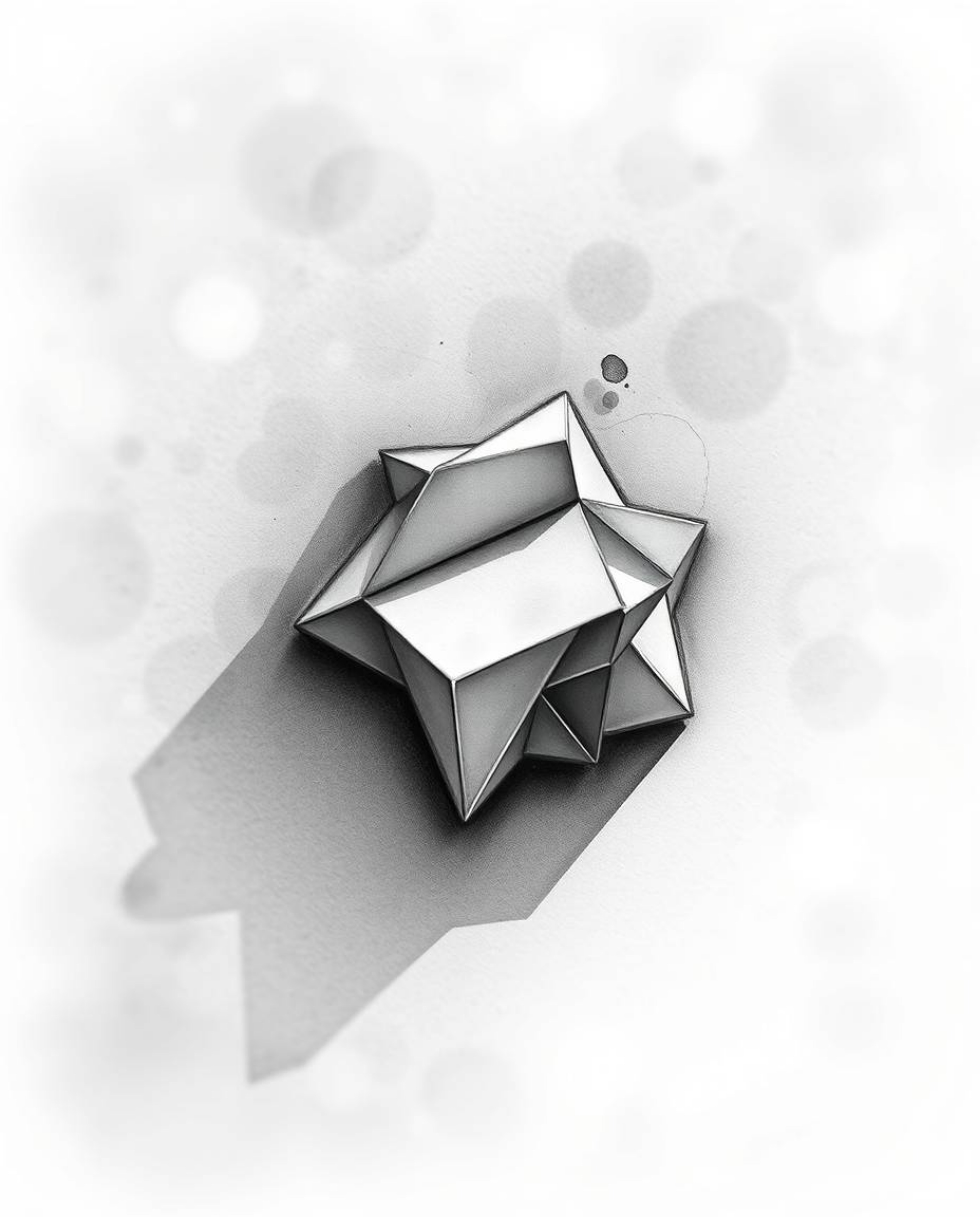 This captivating monochrome watercolor painting showcases a stunning 3D geometric pattern reminiscent of folded paper.  A sof