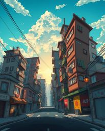 Explore a captivating Isekai-inspired anime depiction of a surreal street scene, where buildings fold and twist in unexpected