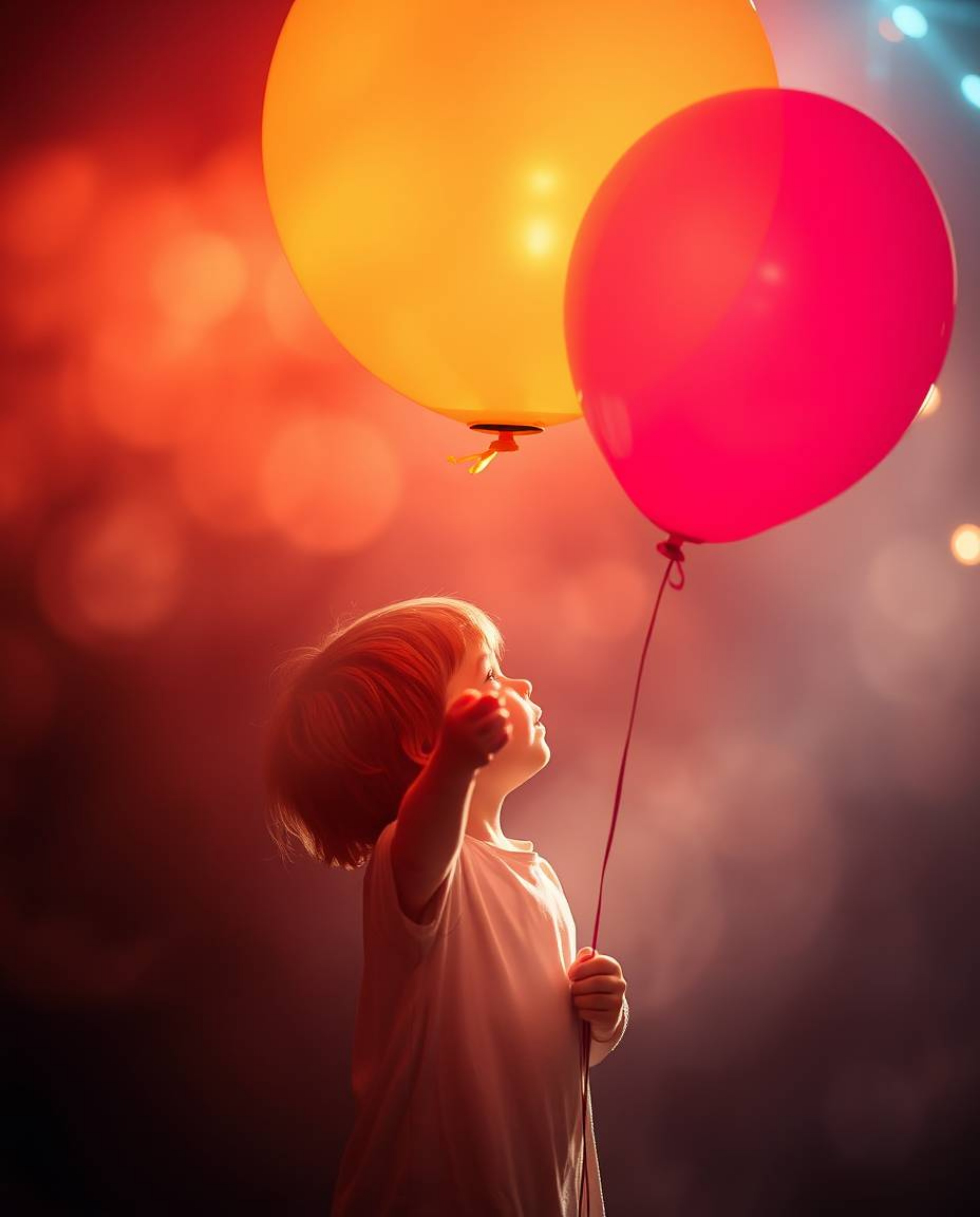 A captivating image of a child holding a balloon, bathed in soft, dreamy light.  Artistic lighting creates beautiful abstract