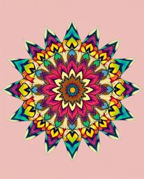 Explore this stunning geometric floral mandala rendered in a vibrant color palette and symmetric design, reminiscent of Iseka