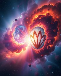 Witness the breathtaking spectacle of colliding galaxies in a cosmic explosion of light and color. This enchanting environmen