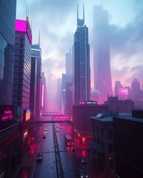 A stunning professional photograph captures a futuristic cyberpunk cityscape, reminiscent of an Associated Press Photo of the
