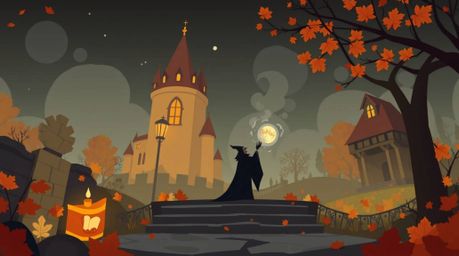 A captivating modern flat design illustration showcasing a classic Disney villain casting a powerful spell within the ancient