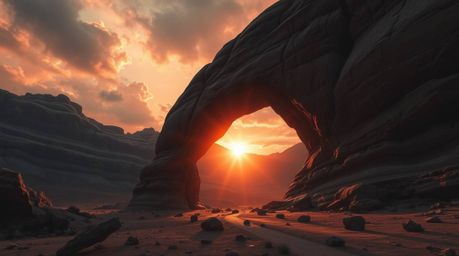 Experience an epic and grand desert scene bathed in a moody atmosphere. This modern, futuristic depiction showcases a breatht
