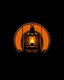 This design showcases a warm and inviting logo inspired by candlelight.  A glowing lantern sits in a dark forest setting, fea