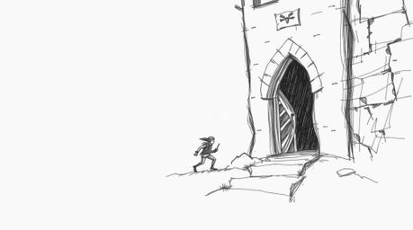 Explore a highly detailed, hand-drawn sketch depicting a thief stealthily infiltrating a heavily guarded castle. This extreme