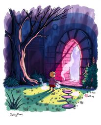 A captivating hand-drawn sketchnote depicts a child's enchanting discovery: a magical portal shimmering in their backyard. I