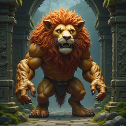 A captivating scene depicts a majestic griffin, a mythical creature with a human upper body and a lion's lower body, standing