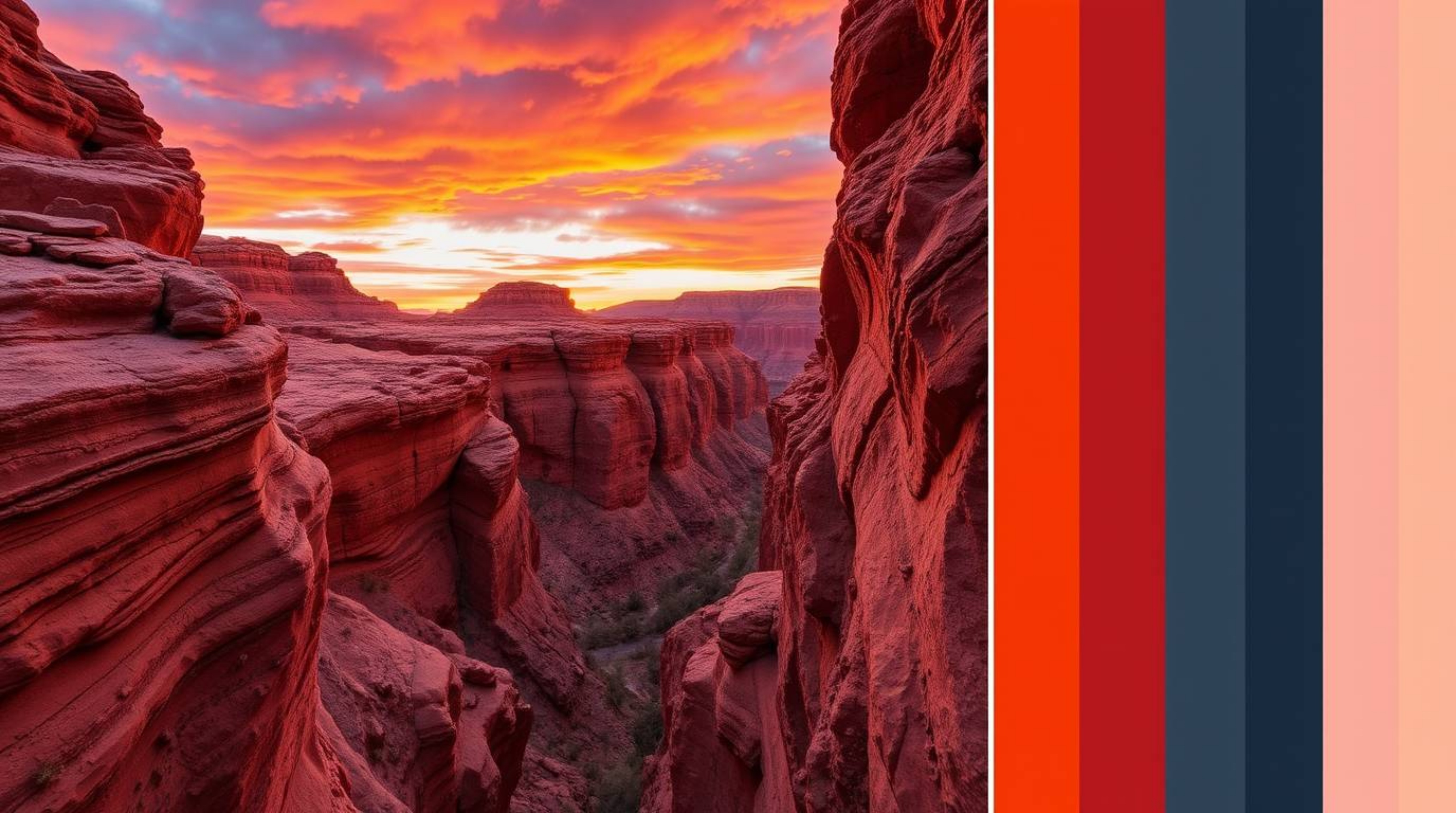 Experience the breathtaking beauty of a rocky canyon bathed in warm sunset hues. This stunning landscape showcases vibrant co
