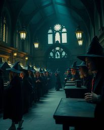 Immerse yourself in a rich, deep teal cinematic world of a magical school brimming with young wizards. Experience intense dra