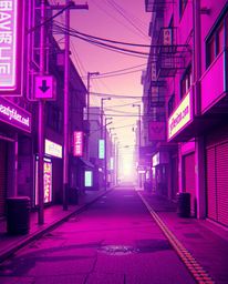 Dive into a surreal cyberpunk streetscape rendered in pixelated glitch art.  Experience a mesmerizing blend of neon haze, inf
