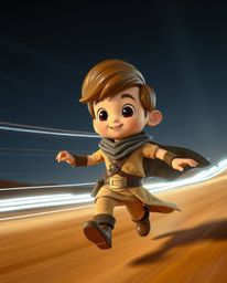 Capture the spirit of adventure with this stunning long exposure photograph. A charming, Disney-style hero embarks on a deser