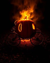 Witness a breathtaking high-angle view of a magical pumpkin undergoing a stunning transformation into a magnificent carriage.