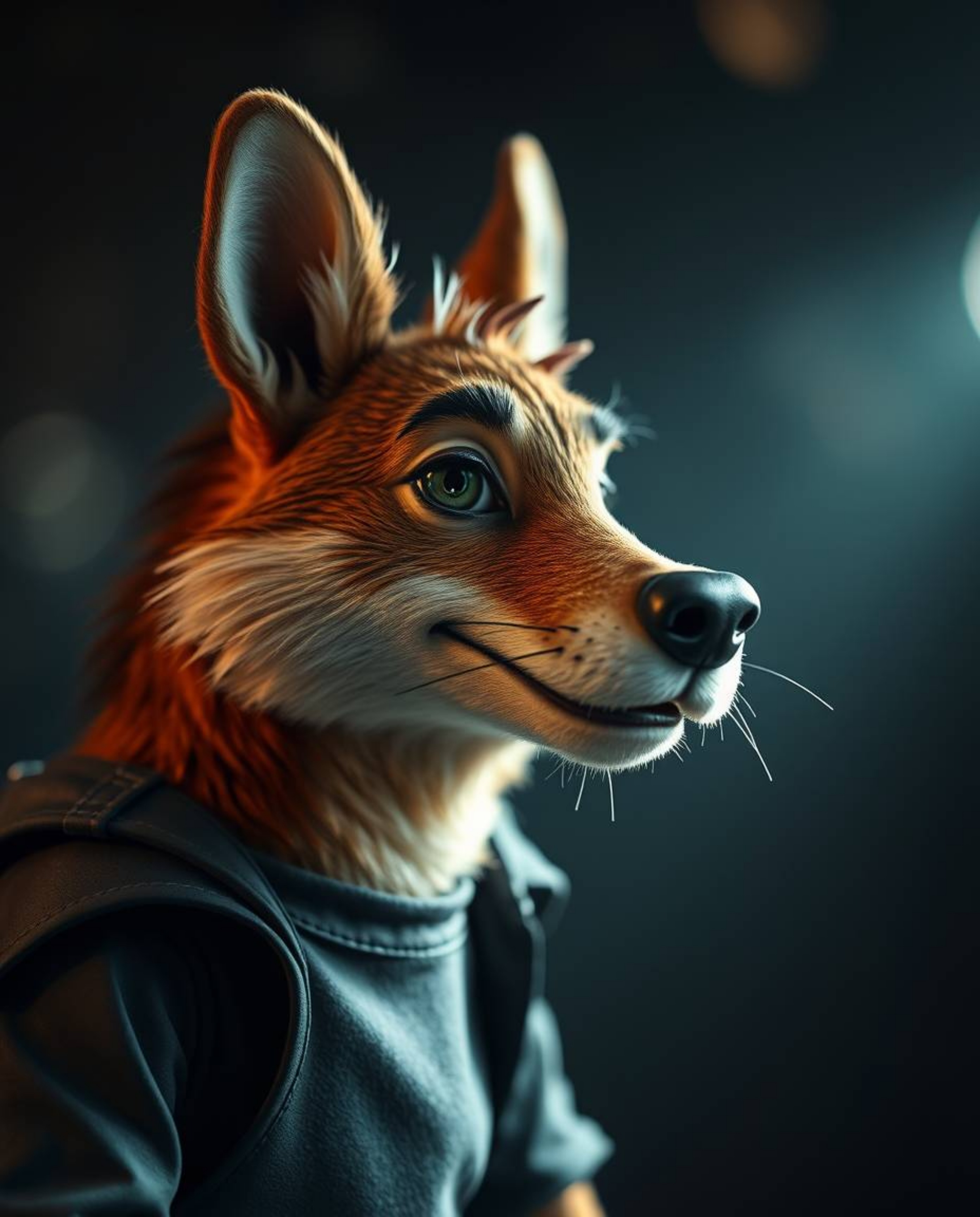 A captivating image featuring a talking animal companion assisting a hero, rendered with a mesmerizing bokeh effect and drama