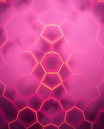 Explore an extreme macro close-up of a seamless geometric pattern featuring hexagons and triangles, rendered in a vibrant neo