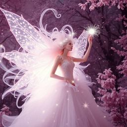 A dreamlike, surreal infrared image depicts a fairy godmother emerging from a swirling vortex of sparkles. This otherworldly