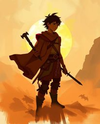 A brave hero embarks on a thrilling desert adventure in the style of Disney animation. This digital artwork features a dynami