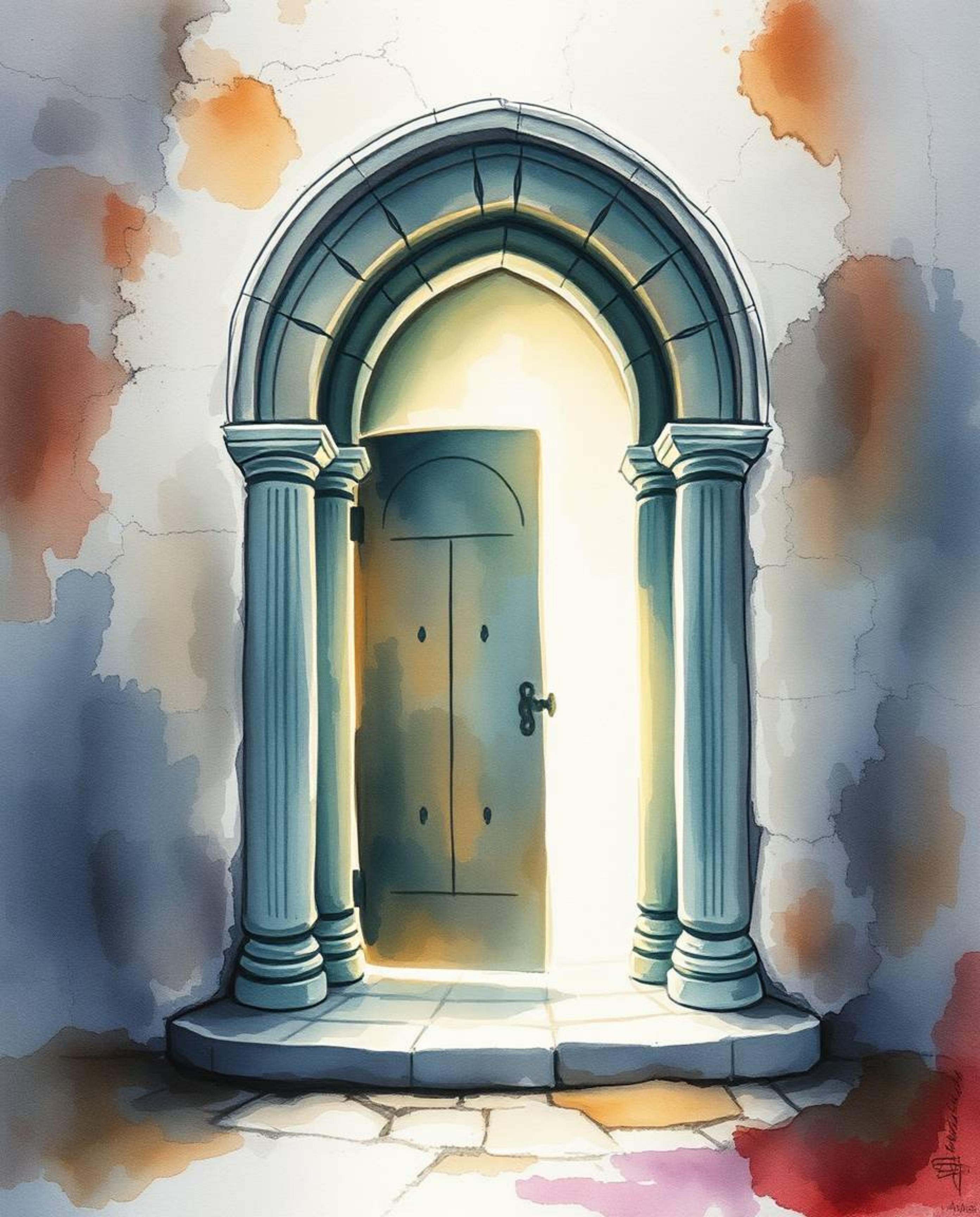 Explore the delicate beauty of an ancient doorway, glowing with mystical runes in the side of a mountain, brought to life in 