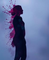 A visually striking image featuring a human silhouette brought to life with vibrant and dynamic colorful splash patterns. Ren