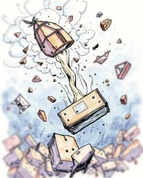 Explore a captivating color sketchnote-style hand-drawn sketch depicting a surreal storm where objects defy gravity and float