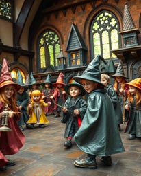 Immerse yourself in a world of young wizards at a magical school, brought to life in a striking bronze sculpture. The cast br
