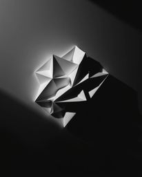 A captivating monochrome image showcases a striking 3D geometric pattern reminiscent of folded paper.  The dramatic chiaroscu