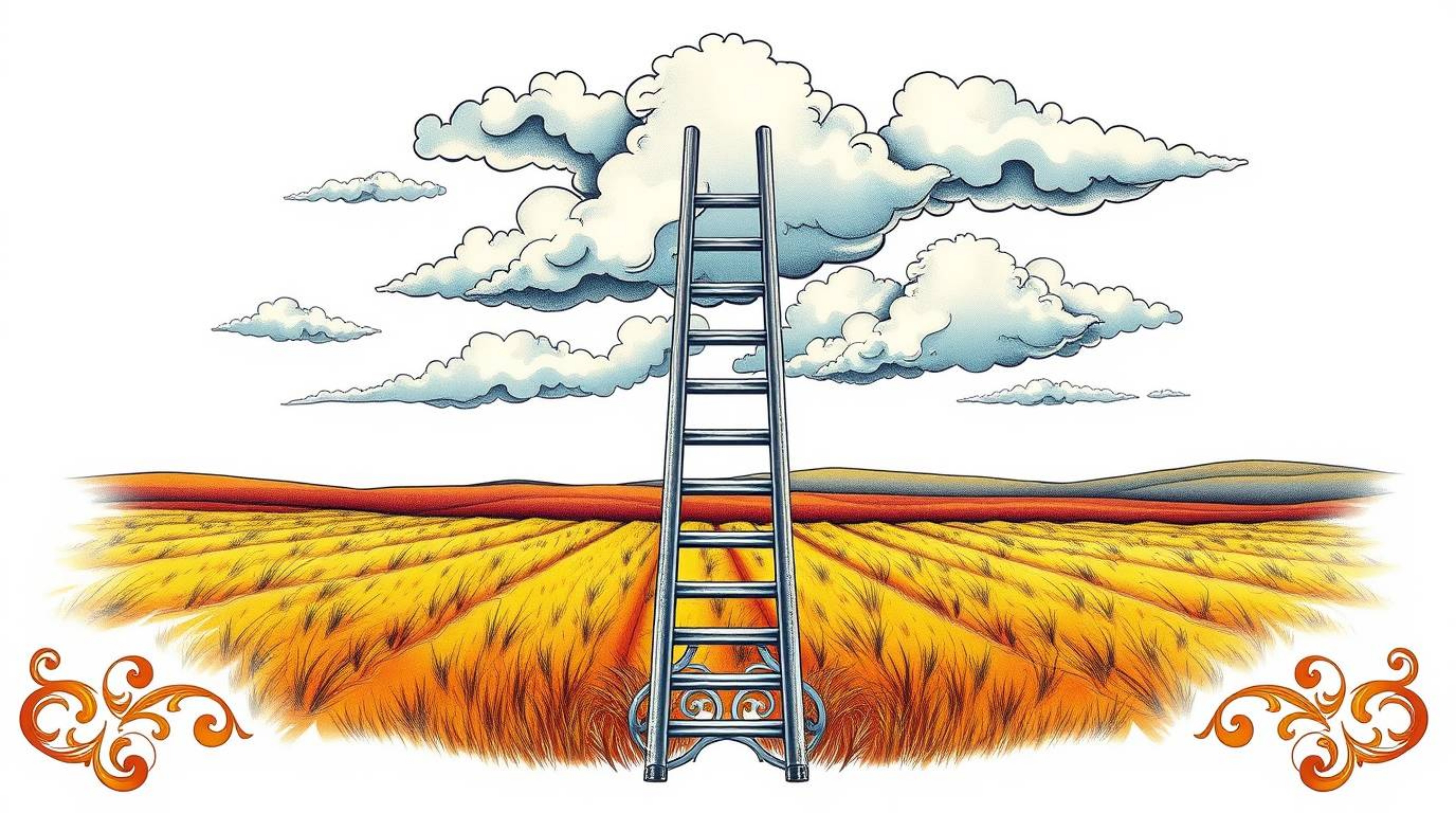 Explore our collection of vibrant, retro-styled traditional tattoo prints featuring a silver ladder in an open field under a 