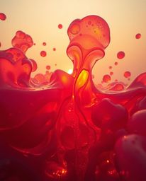 Experience a warm golden hour bathed in split, creating an eerie and creepy atmosphere. Visualize floating 3D blobs of fluid 