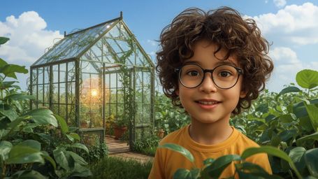 A highly detailed, high-resolution stock photo in a whimsical Pixar-inspired style, featuring a bright-eyed, bespectacled hom