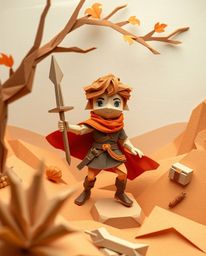 Embark on a thrilling Disney-style desert adventure with a brave hero rendered in an intricate origami style. The artwork ut
