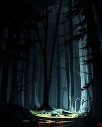 A captivating digital painting in the style of Isekai anime showcases an expressive forest scene infused with a digital glitc