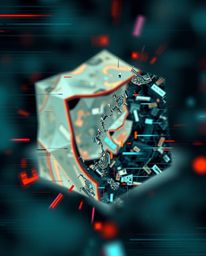 An extreme macro close-up reveals intricate details within abstract shapes, showcasing captivating glitch effects, fragmentat