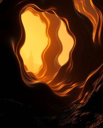 Explore a mesmerizing 3D illustration featuring fluid shapes seamlessly morphing in an endless loop. Bathed in warm golden ho