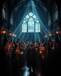 Discover breathtaking cinematic light art depicting a magical school brimming with young wizards.  Experience captivating fil