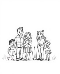 This hand-drawn sketch captures a heartfelt family reunion in the beloved Pixar style. The image features a soft, blurred bok