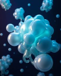 This mesmerizing 3D render depicts fluid organic blobs crafted from translucent materials, gracefully floating in the vastnes