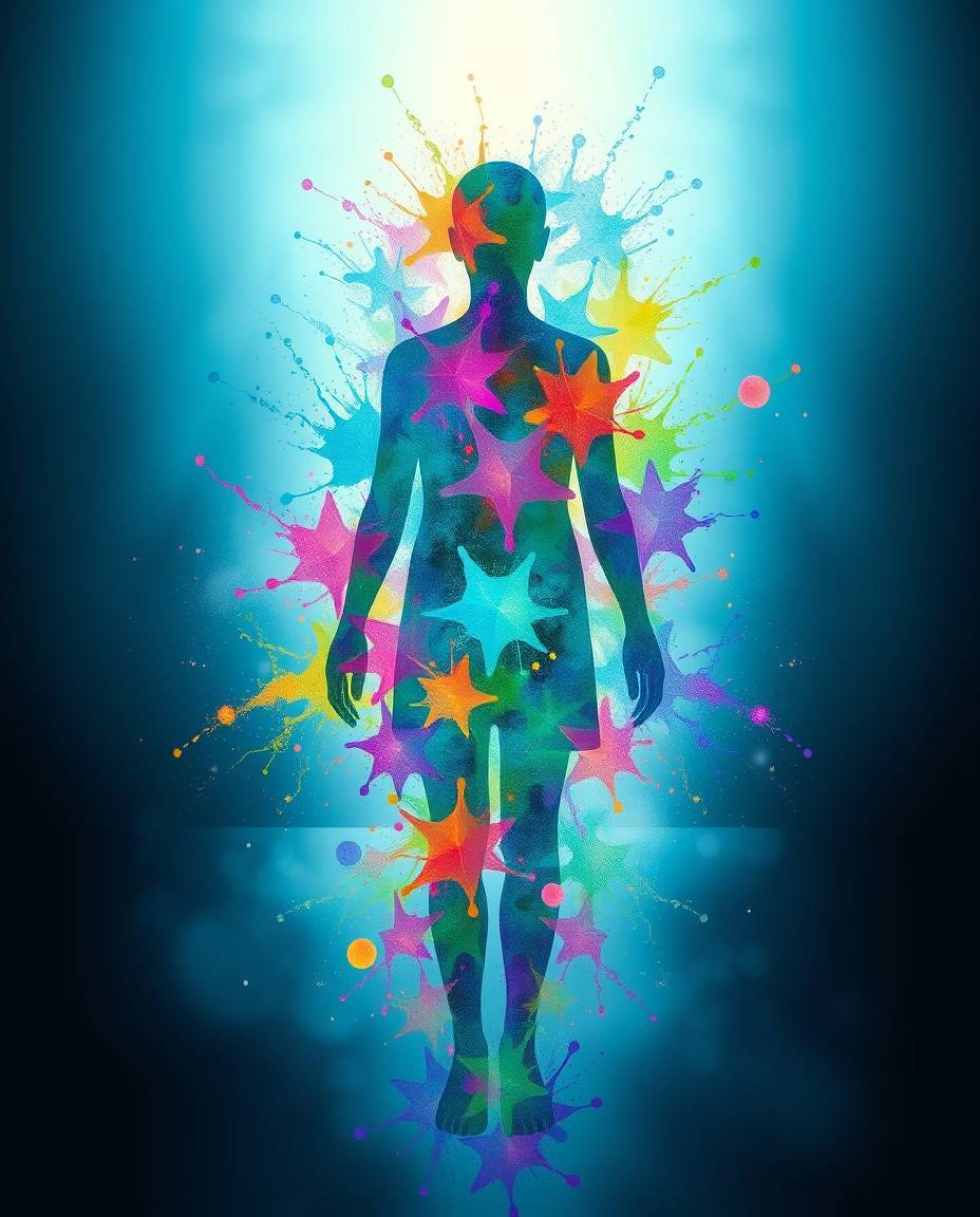 This mesmerizing artwork captures an ethereal spiritual vibe through a cool color palette of blues, greens, and purples. Colo