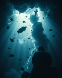 Experience a captivating and dramatic surreal storm scene depicted with high-contrast, low-key lighting.  The image features 