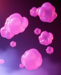 A professional photograph capturing an ethereal and spiritual vibe features floating 3D blobs of vibrant, synthetic-textured 