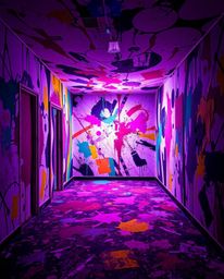 This creative light art photograph captures the chaotic beauty of a room exploding with paint. Abstract patterns dance across