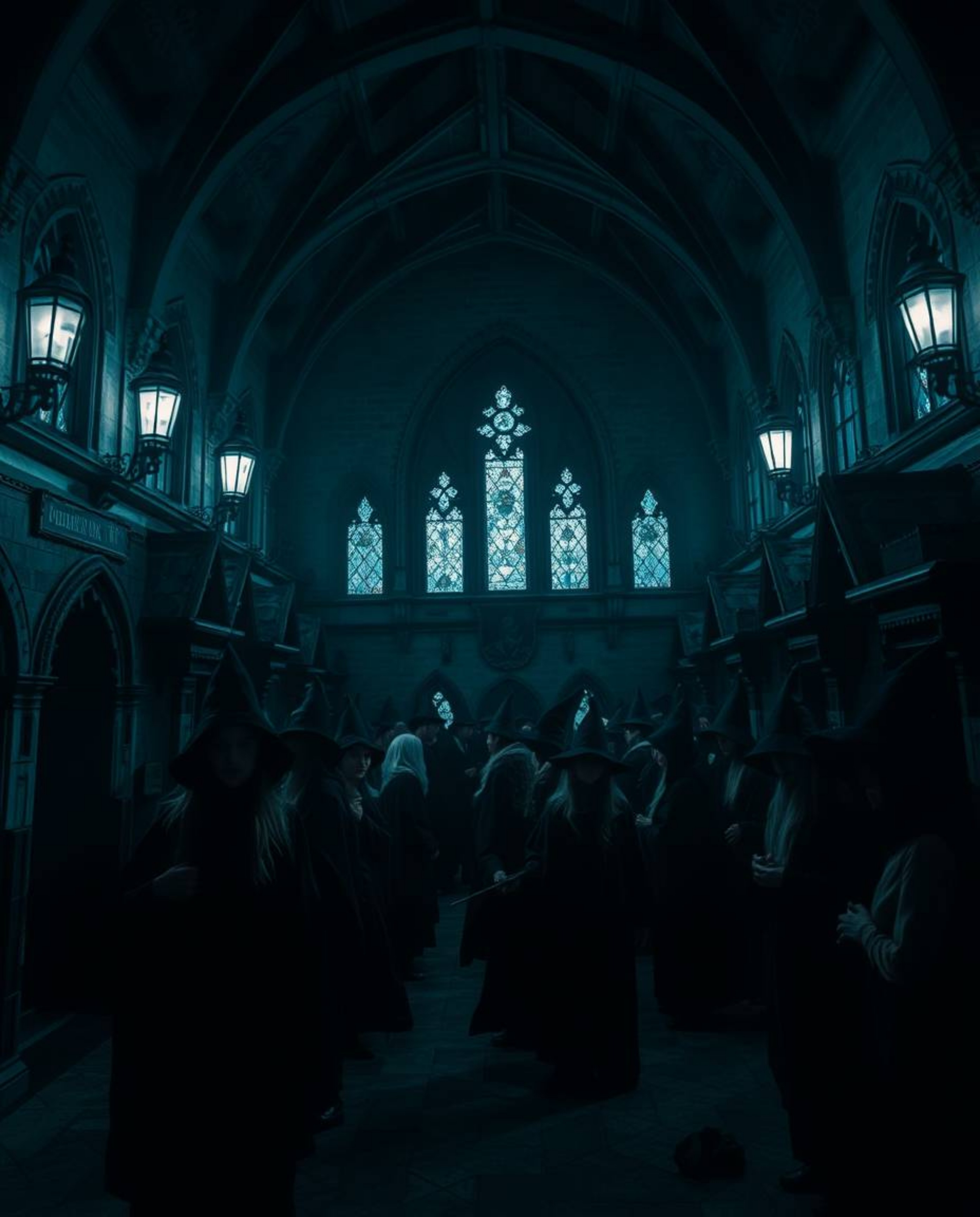 Explore an eerie and creepy atmosphere within a magical school filled with young wizards. Intense jet black tones and deep sh