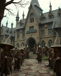 Discover a creepy yet captivating magical school brimming with young wizards.  Rendered in natural earth tones of browns and 