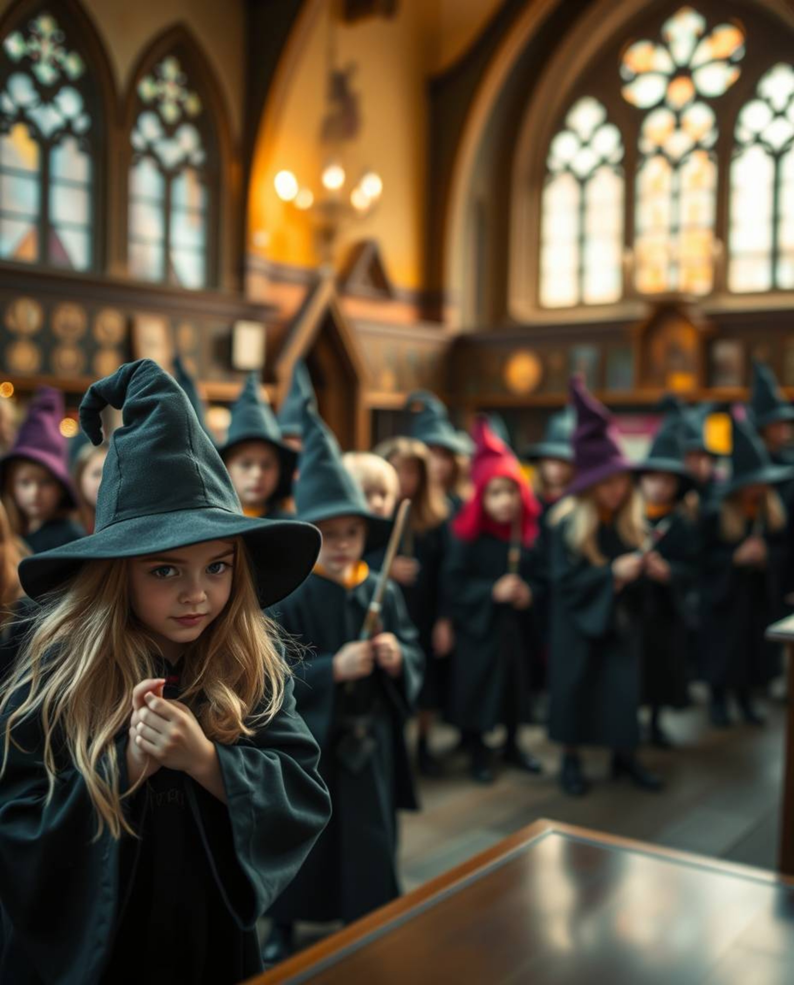 A captivating photograph showcases a magical school brimming with young wizards. The image boasts sharp focus on the students